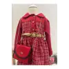 Kırmızı Ekose Cantalı Kız Çocuk Elbisesi