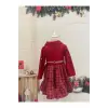 Kırmızı Ekose Cantalı Kız Çocuk Elbisesi