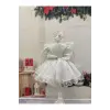 Beyaz Kadife Kız Çocuk Elbisesi