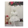 Beyaz Kadife Kız Çocuk Elbisesi