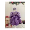 Lilla Taşlı Kız Çocuk Elbisesi