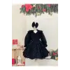 Siyah Desenli Çift Fiyoklu Kız Çocuk Elbisesi
