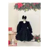 Siyah Desenli Çift Fiyoklu Kız Çocuk Elbisesi