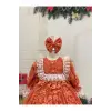 Turuncu Dantelli Kız Çocuk Elbisesi