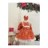 Turuncu Dantelli Kız Çocuk Elbisesi