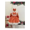 Turuncu Dantelli Kız Çocuk Elbisesi