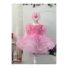 Pembe Büyük Fiyunklu Kız Çocuk Elbisesi