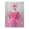 Pembe Büyük Fiyunklu Kız Çocuk Elbisesi