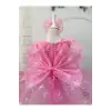 Pembe Büyük Fiyunklu Kız Çocuk Elbisesi