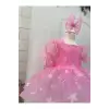 Pembe Büyük Fiyunklu Kız Çocuk Elbisesi