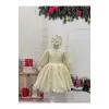Krem Yuvarlak Yakalı Fransız Dantel Kız Çocuk Elbisesi