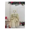 Krem Yuvarlak Yakalı Fransız Dantel Kız Çocuk Elbisesi
