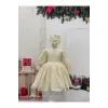 Krem Yuvarlak Yakalı Fransız Dantel Kız Çocuk Elbisesi