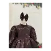 Kadife Çikolata Rengi Bayetli Kız Çocuk Elbisesi