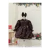 Kadife Çikolata Rengi Bayetli Kız Çocuk Elbisesi