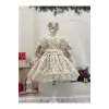 Krem Kadifeli Fransız Dantel(4 Parcalı) Kız Çocuk Elbisesi
