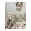 Krem Kadifeli Fransız Dantel(4 Parcalı) Kız Çocuk Elbisesi