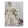Krem Kadifeli Fransız Dantel(4 Parcalı) Kız Çocuk Elbisesi