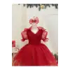 Kırmızı V Yaka Kız Çocuk Elbisesi