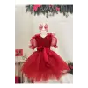 Kırmızı V Yaka Kız Çocuk Elbisesi