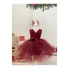 Bordo Sıfır Kollu Kız Çocuk Elbisesi
