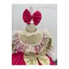 Canlı Pembe Dantelli Kız Çocuk Elbisesi
