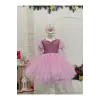 Pembe Kalp Yakalı Kız Çocuk Elbisesi