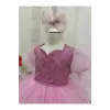 Pembe Kalp Yakalı Kız Çocuk Elbisesi