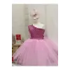 Pembe Payetli Tek omuz Kız Çocuk Elbisesi