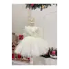 Krem Fırfırlı Kız Çocuk Elbisesi