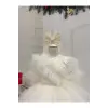 Krem Fırfırlı Kız Çocuk Elbisesi