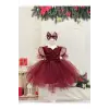 Bordo Simli Kız Çocuk Elbisesi