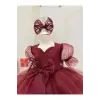 Bordo Simli Kız Çocuk Elbisesi