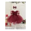 Bordo Simli Kız Çocuk Elbisesi