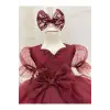 Bordo Simli Kız Çocuk Elbisesi