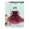 Bordo Simli Kız Çocuk Elbisesi