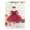 Bordo Simli Kız Çocuk Elbisesi