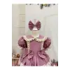 Lilla Dantelli Cift Fiyoklu Kız Çocuk Elbisesi