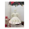 Krem Dantel Bebe Yakalı Kız Çocuk Elbisesi