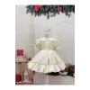 Krem Dantel Bebe Yakalı Kız Çocuk Elbisesi