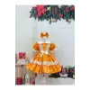 Turuncu Bebe Yakalı Kız Çocuk Elbisesi