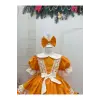Turuncu Bebe Yakalı Kız Çocuk Elbisesi