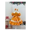 Turuncu Bebe Yakalı Kız Çocuk Elbisesi