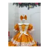 Turuncu Bebe Yakalı Kız Çocuk Elbisesi