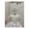 Beyaz fırfırlı Yaka Kız Çocuk Elbisesi abiye