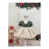 Krem Ve Zümrüt Yeşili Kız Çocuk Elbisesi