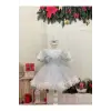 Beyaz Frozen Dantelli Kız Çocuk Elbisesi