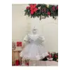 Beyaz Frozen Dantelli Kız Çocuk Elbisesi