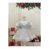 Beyaz Frozen Dantelli Kız Çocuk Elbisesi