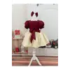 Bordo Ipek Saten Kız Çocuk Elbisesi